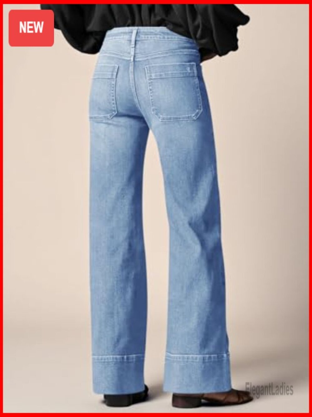 Wide Leg High Waist Denim Jeans Casual Boyfriend Fit with Pockets - Picture 3 of 7
